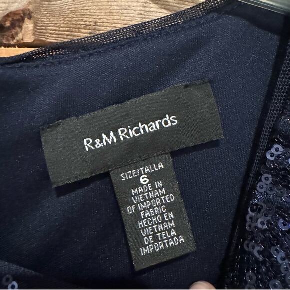 R&M Richards Mesh Sequin Embellished Short Sleeve Maxi Evening Dress Navy Size 6 - Picture 8 of 13